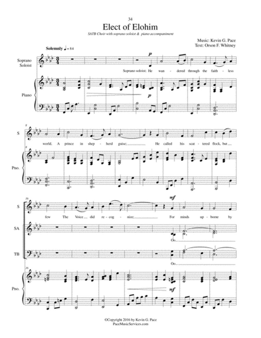 Elect of Elohim (shortened) - SATB choir with soprano soloist & piano accompaniment image number null