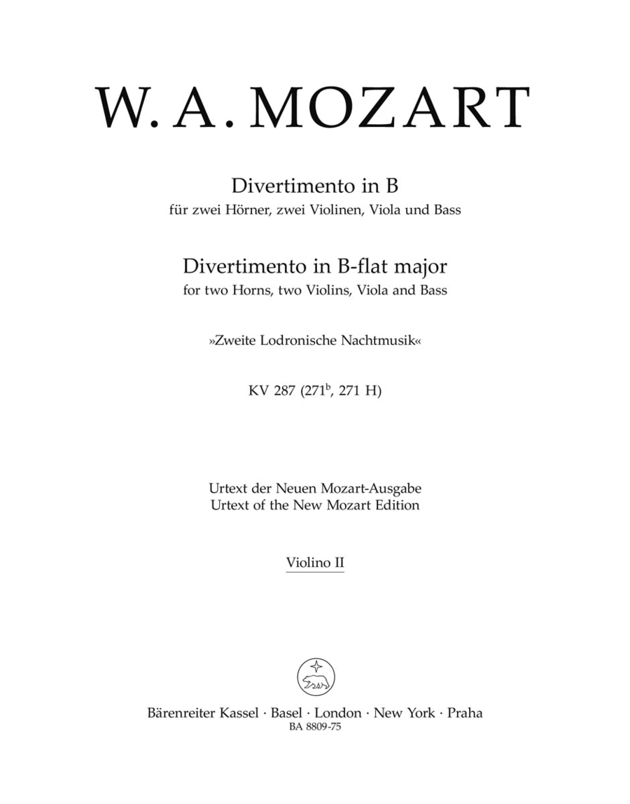 Divertimento for two Horns, two Violins, Viola and Bass in B-flat major K. 287 (271b, 271 H) "Zweite Lodronische Nachtmusik"