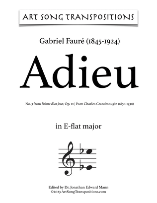 Book cover for FAURÉ: Adieu, Op. 21 no. 3 (transposed to E-flat major)