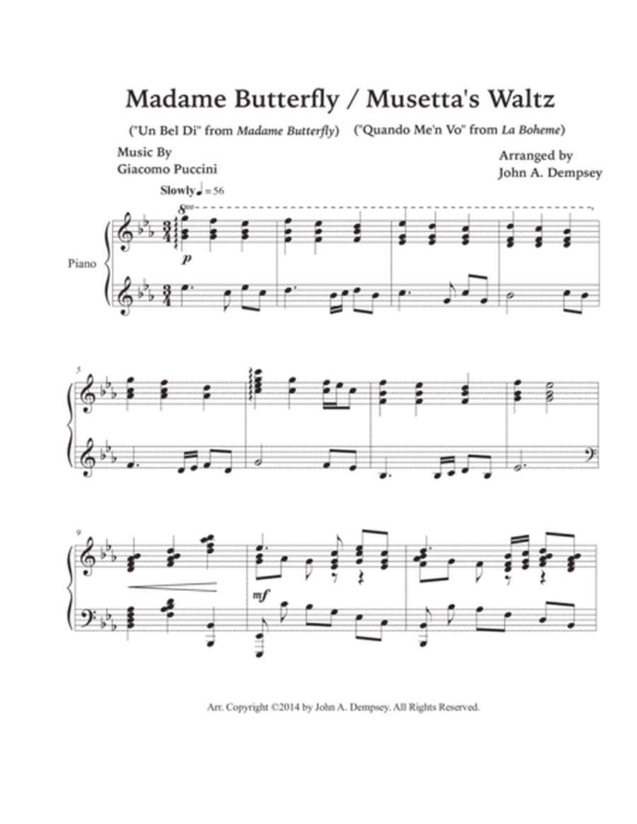 Puccini Medley: Un Bel Di (Madame Butterfly) and Musetta's Waltz (La Boheme): Piano Solo image number null