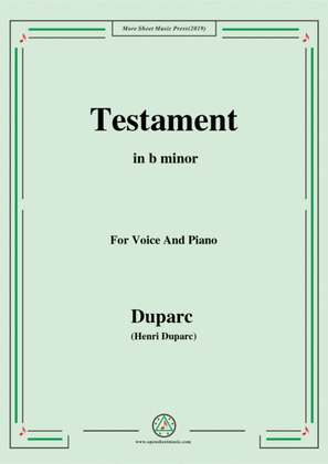 Book cover for Duparc-Testament in b minor