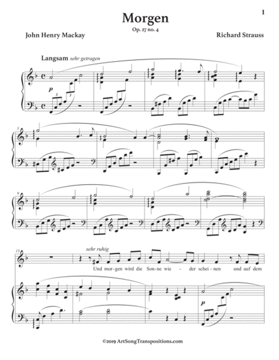 Morgen, Op. 27 no. 4 (in 3 medium keys: F, E, E-flat major)