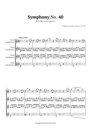 Symphony No. 40 by Mozart for Tenor Sax Quartet