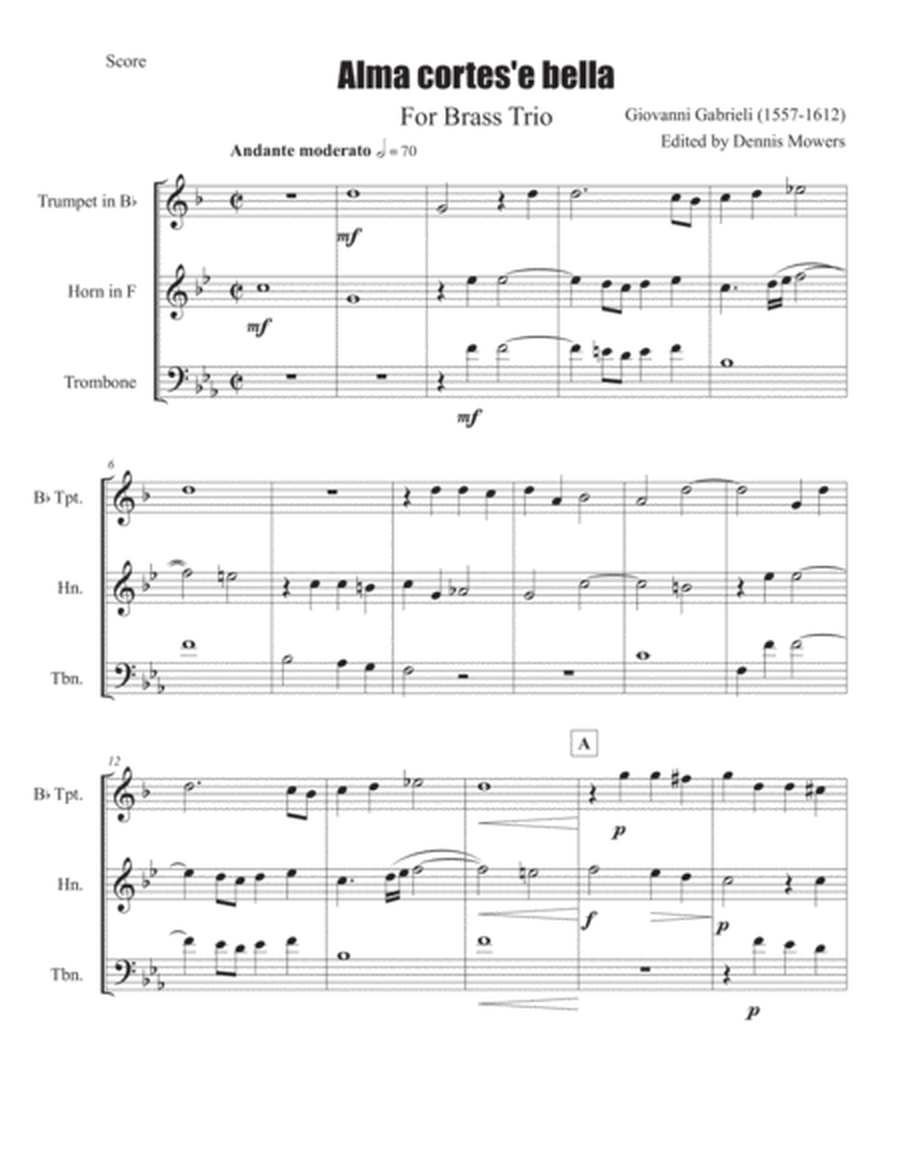 "Alma cortes'e bella" for Brass Trio - Giovanni Gabrieli image number null