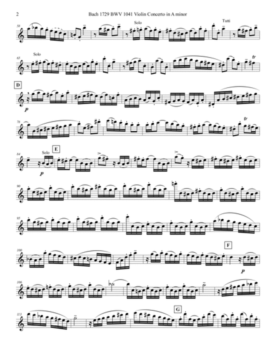 Bach 1729 BWV 1041 Violin Concerto in Am Solo Flute Part