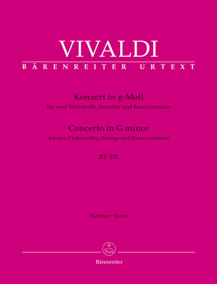 Book cover for Concerto for two Violoncellos, Strings and Basso continuo in G minor RV 531