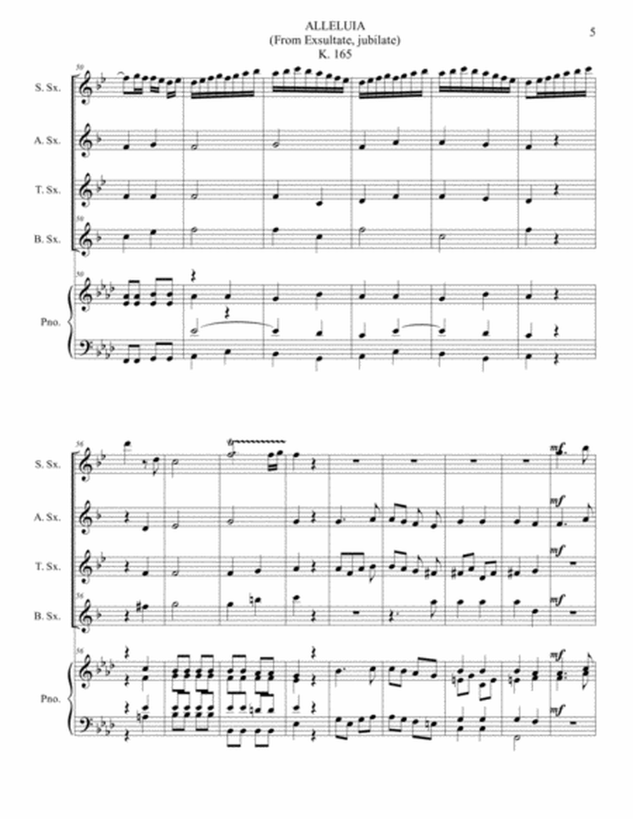 ALLELUIA - K 165 - W.A. Mozart - Arr. for Sax Quartet and Piano - With Parts image number null