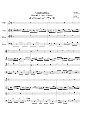Book cover for Herr Gott, nun schleuss den Himmel auf, BWV 617 from Orgelbuechlein (arrangement for 4 recorders)