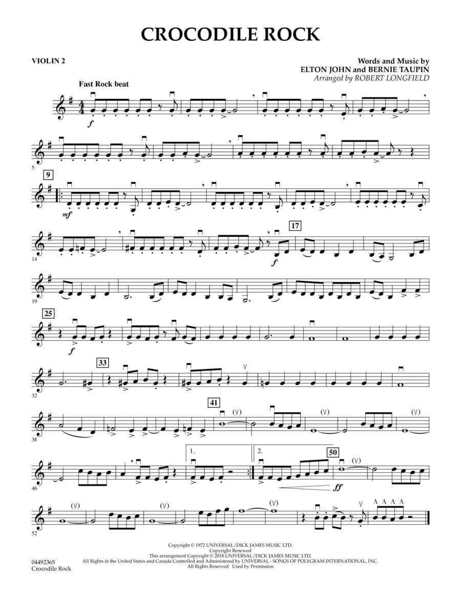 Crocodile Rock (arr. Robert Longfield) - Violin 2