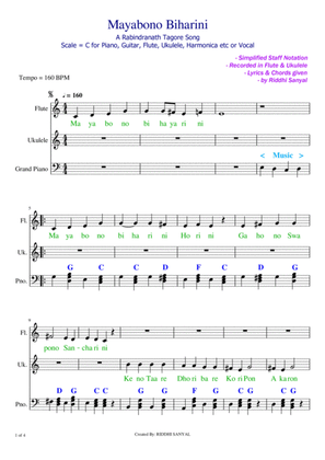 Mayabono Biharini Horini | A Tagore Song | Sheet Music in C