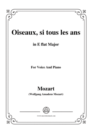 Book cover for Mozart-Oiseaux,si tous les ans,in E flat Major,for Voice and Piano