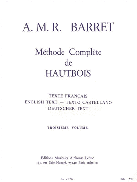 Apollon Marie Rose Barret - Methode Complete De Hautbois , 3e Vol.