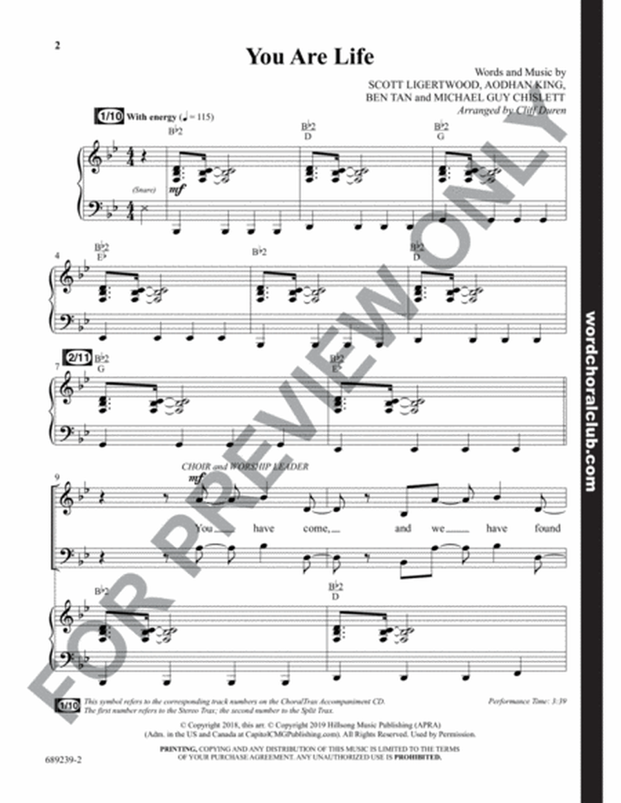 You Are Life - Anthem by Cliff Duren 4-Part - Sheet Music