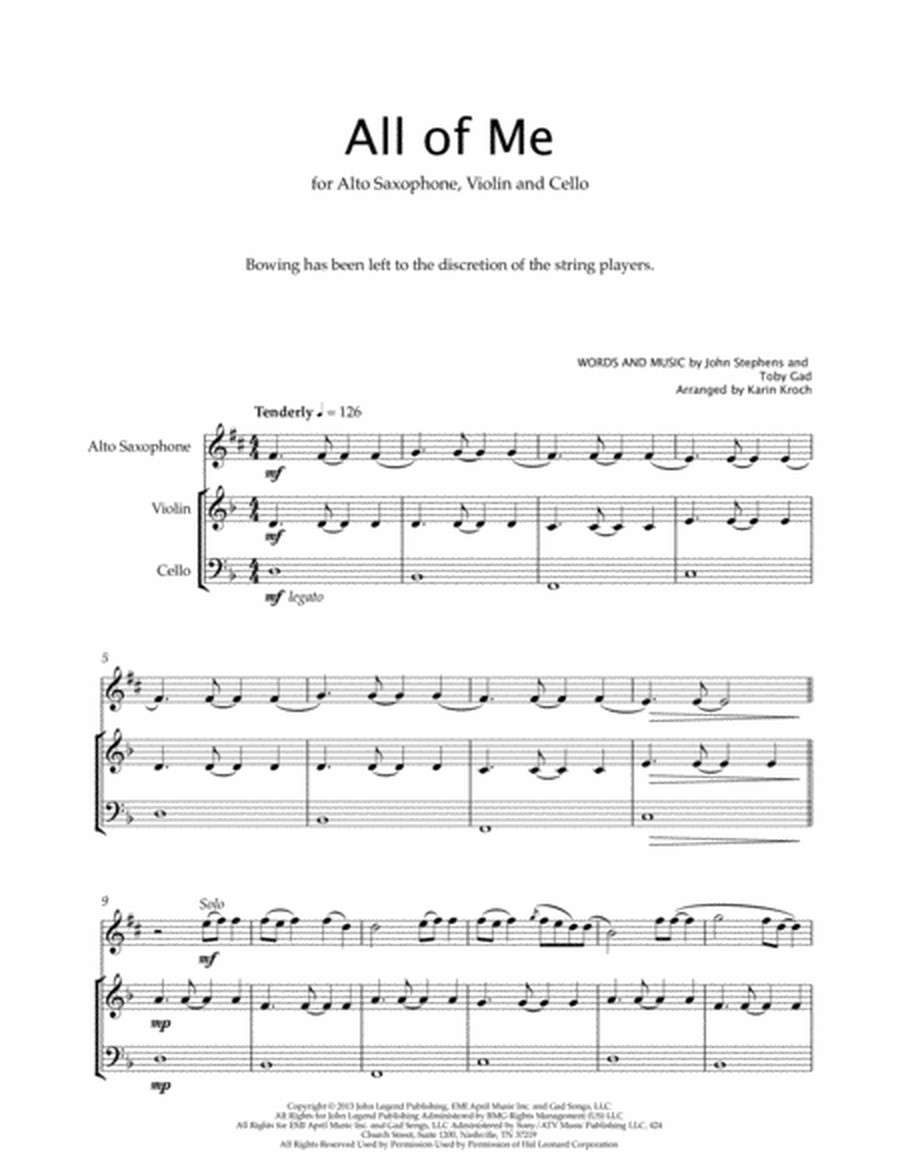 All Of Me (John Legend) for Alto Sax, Violin & Cello image number null