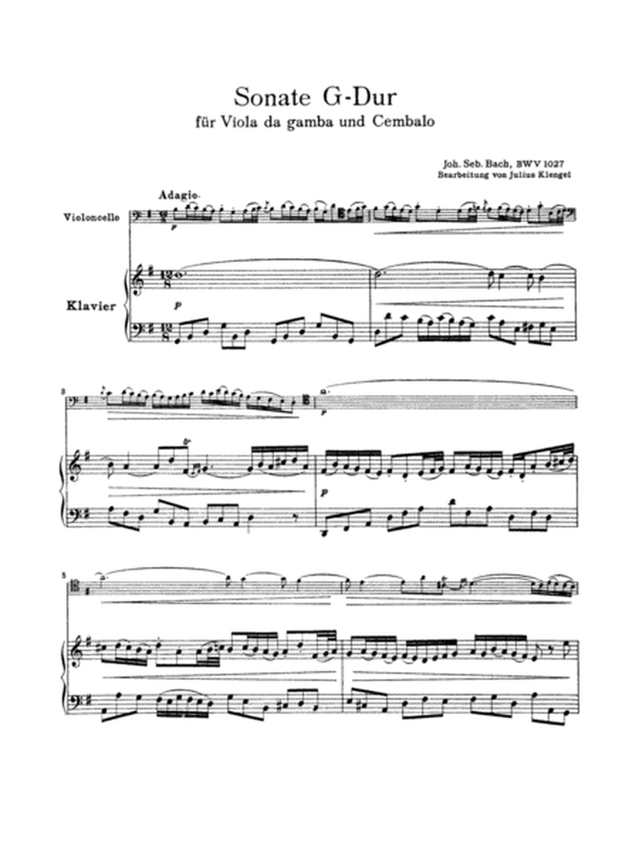 Sonata in G Major for Viola da Gamba, BWV 1027 (Transcribed For Cello and Piano)