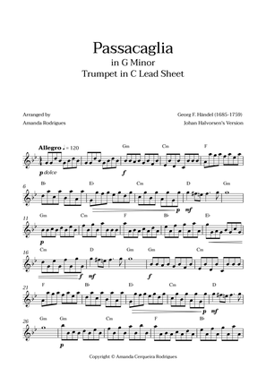 Passacaglia - Easy Trumpet in C Lead Sheet in Gm Minor (Johan Halvorsen's Version)