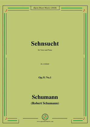 Book cover for Schumann-Sehnsucht,Op.51 No.1,in e minor,for Voice and Piano