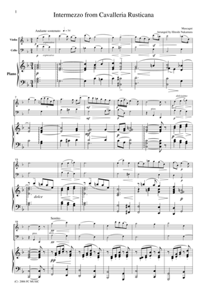 Book cover for Mascagni Intermezzo from Cavalleria Rusticana, for piano trio, PM001