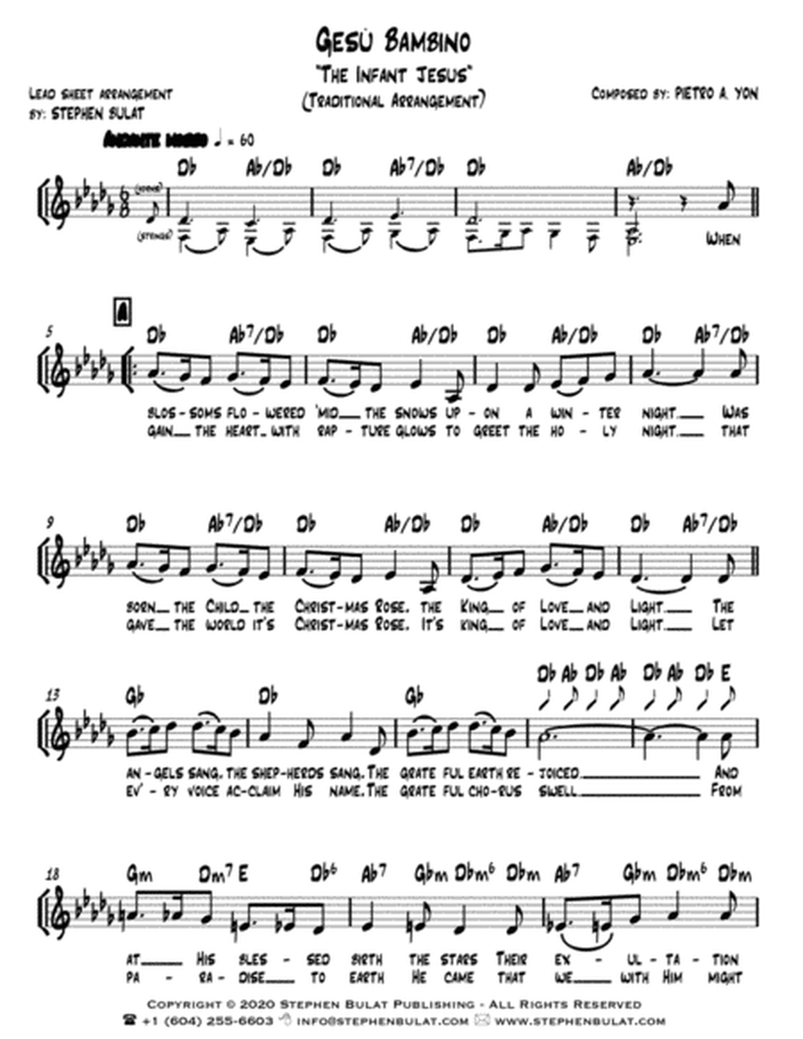 Gesù Bambino (The Infant Jesus) - Lead sheet arranged in traditional and jazz style (key of Db)