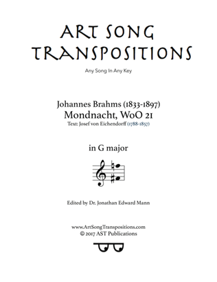 Book cover for BRAHMS: Mondnacht, WoO 21 (transposed to G major)