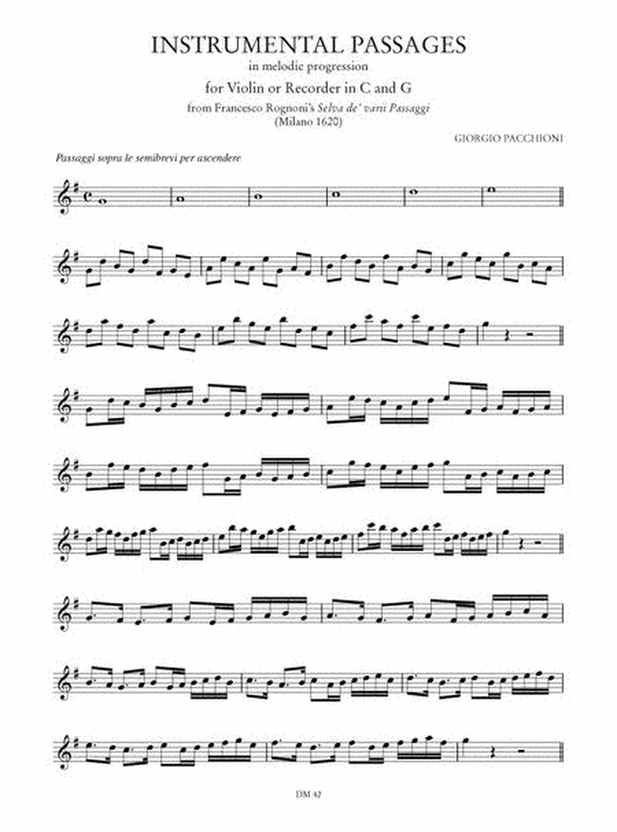 Instrumental Passages in melodic progression from Francesco Rognoni’s "Selva de’ varii Passaggi" (Milano 1620) for Violin or Recorder in C and G image number null