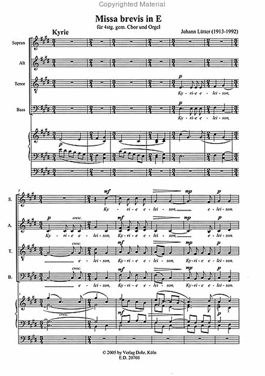 Missa brevis für 4stg. gemischten Chor und Orgel E-Dur