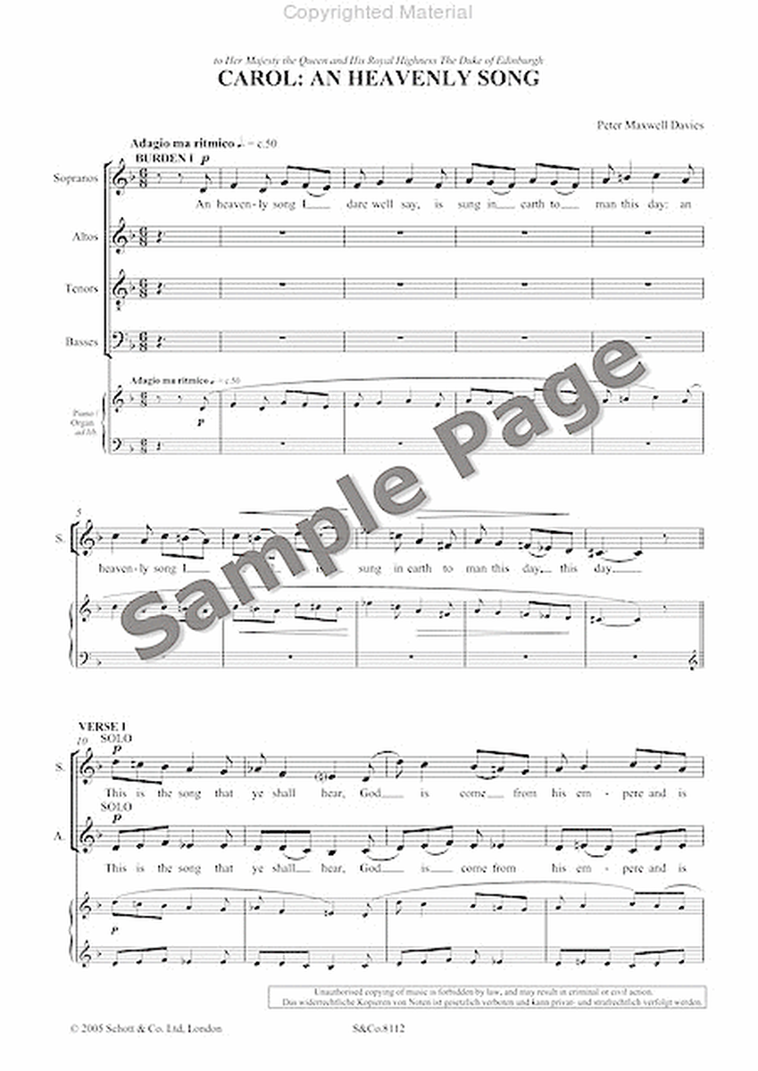 Carol: An Heavenly Song - Satb Chorus And Organ - Vocal Score