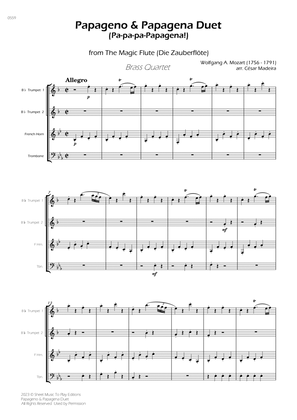 Papageno and Papagena Duet - Brass Quartet (Full Score) - Score Only