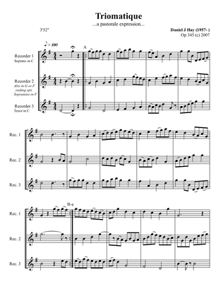 Book cover for Triomatique (Opus 345) Soprano, Alto, Tenor Recorder - Score Only