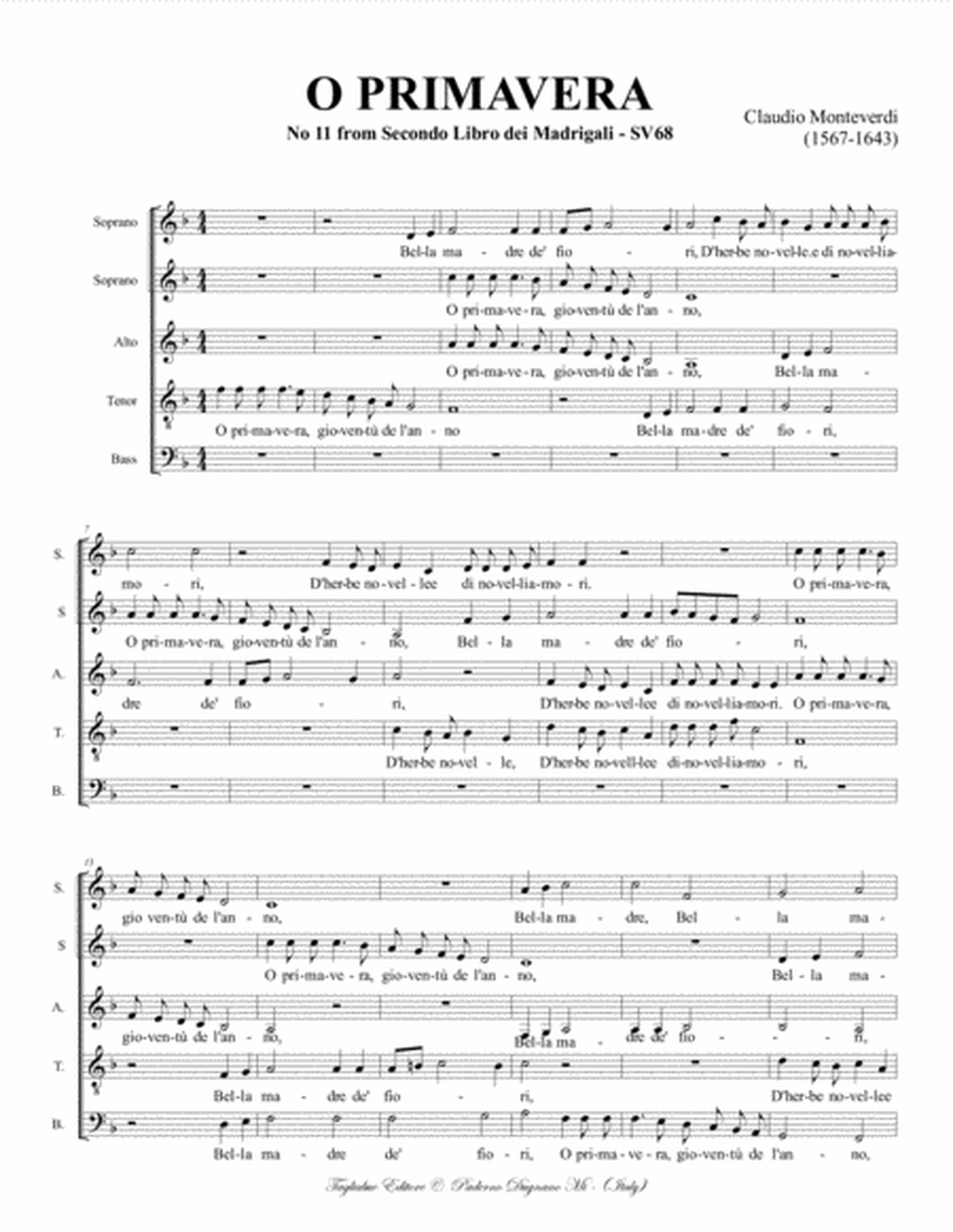 O PRIMAVERA - Claudio Monteverdi - For SSATB Choir image number null