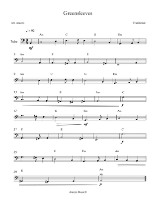 Book cover for Greensleeves - Lead Sheet for Tuba Melody and Chords