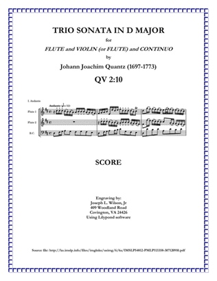 Quantz Trio Sonata in D Major for Flute, Violin (or Second Flute) and Continuo, QV 2:10