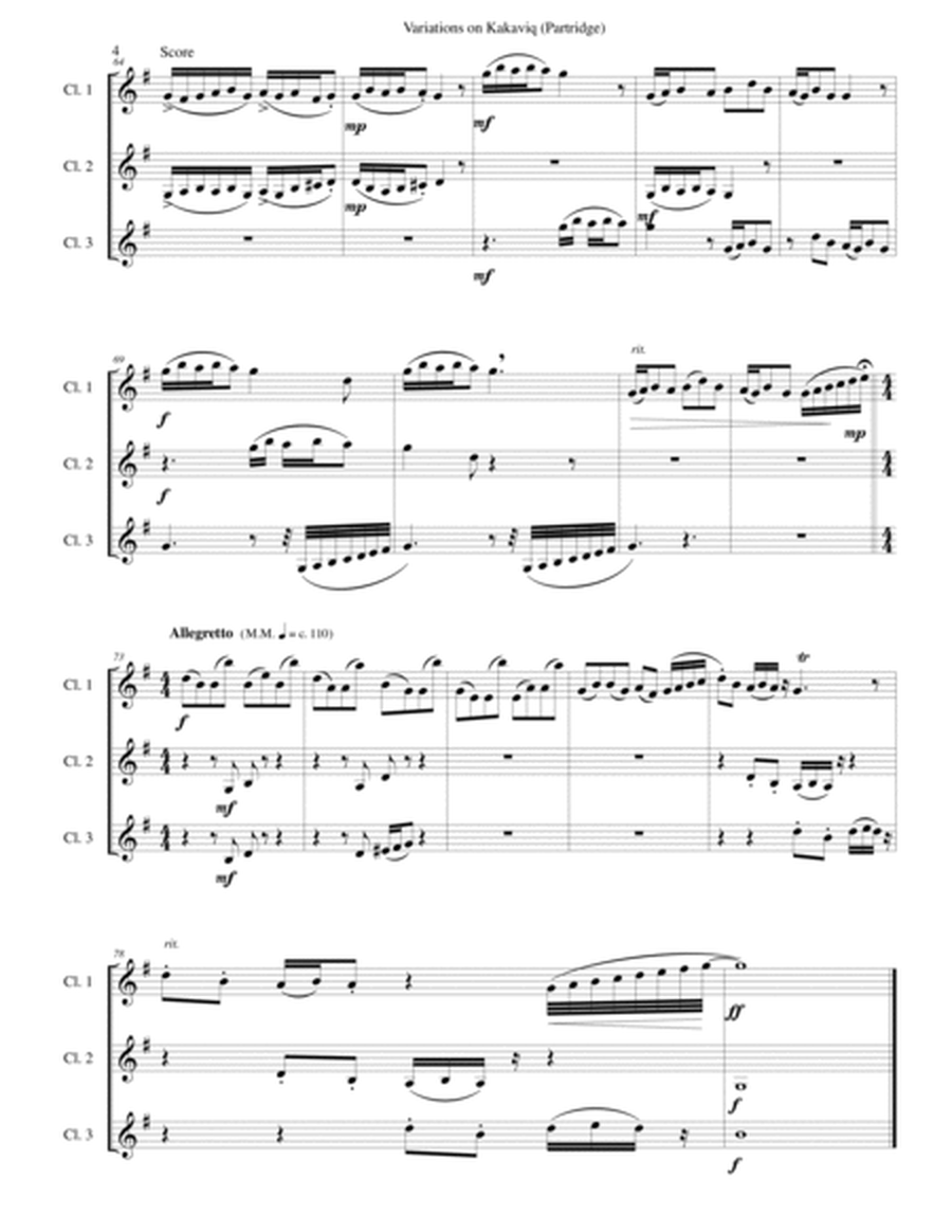 Variations on Կաքաւիկ (Kakaviq - Partridge) by Komitas Vardapet arranged for clarinet trio image number null