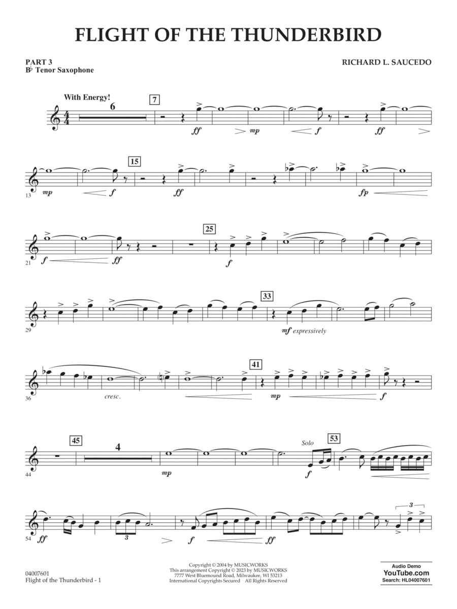 Flight Of The Thunderbird - Pt.3 - Bb Tenor Saxophone
