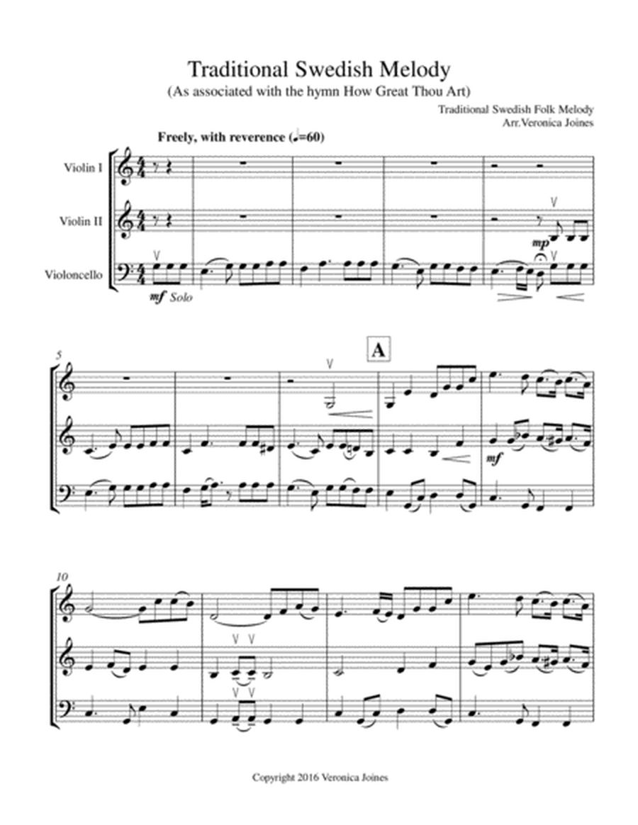 Swedish Folk Melody for String Trio (Violin 1, Violin 2, Cello)