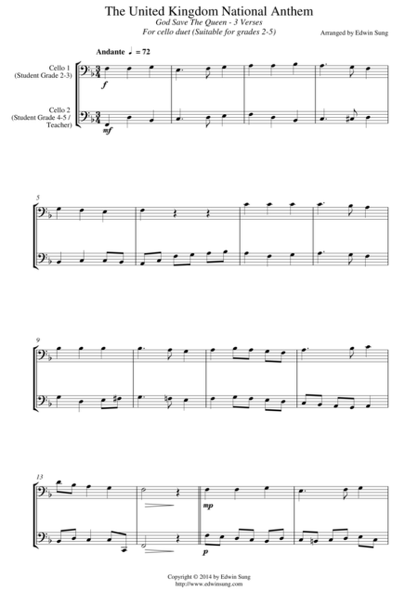 National Anthem of the United Kingdom (for cello duet, suitable for grades 2-5) image number null