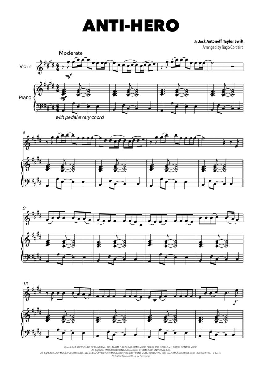 Anti-hero by Taylor Swift Violin Solo - Digital Sheet Music