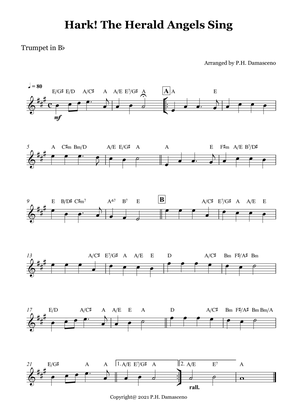Hark! The Herald Angels Sing - Trumpet in Bb Solo with Chords