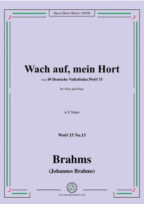 Book cover for Brahms-Wach auf,mein Hort,WoO 33 No.13,in E Major,for Voice and Piano