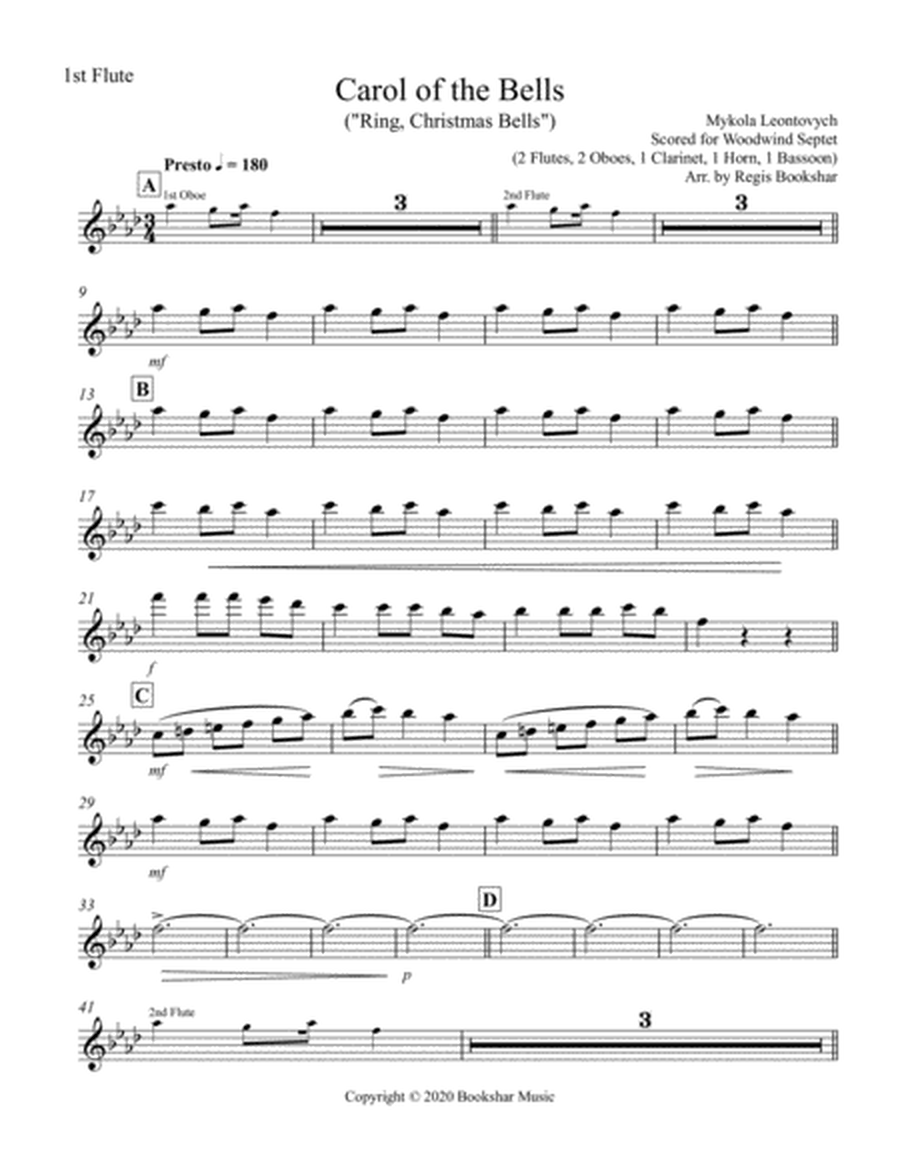 Carol of the Bells (F min) (Woodwind Septet - 2 Flute, 2 Oboe, 1 Clar, 1 Hrn, 1 Bassoon) image number null
