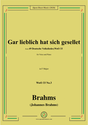 Book cover for Brahms-Gar lieblich hat sich gesellet,WoO 33 No.3,in F Major,for Voice&Pno