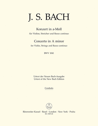 Book cover for Concerto for Violin, Strings and Basso continuo a minor BWV 1041