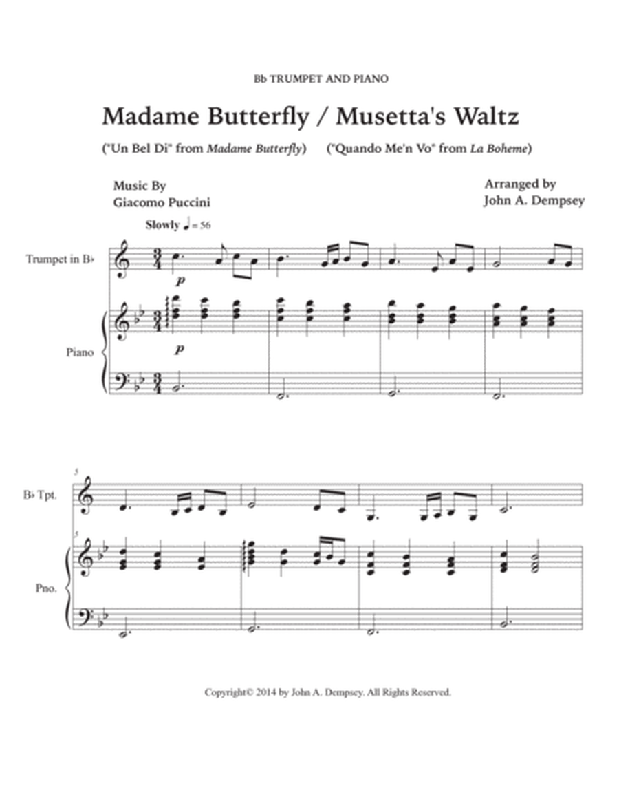 Puccini Medley: Un Bel Di (Madame Butterfly) and Musetta's Waltz (La Boheme): Trumpet and Piano image number null