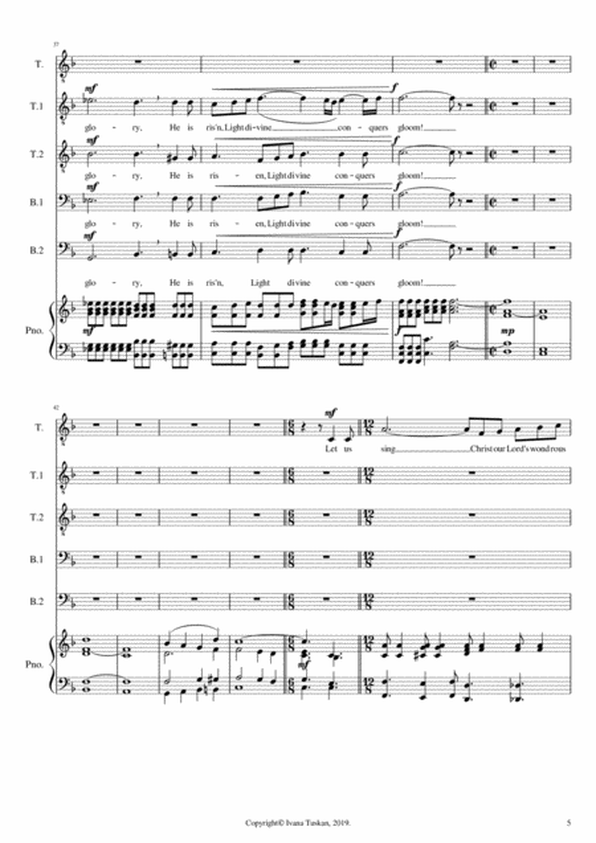 Queen of the Heavens (Regina Coeli), F major, TTBB, Tenor solo, piano/organ, reduced version image number null