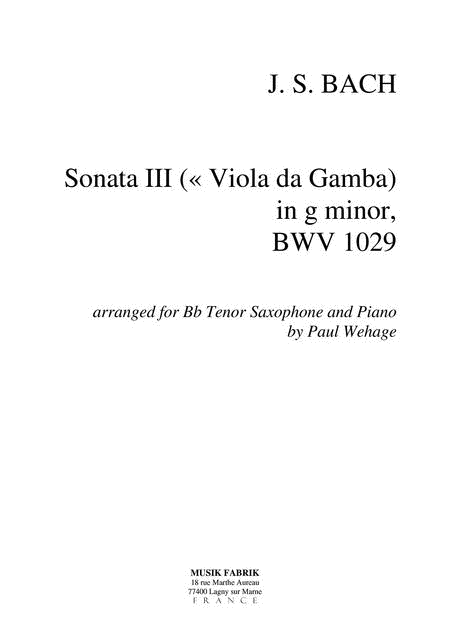 Sonata (Viola da Gamba) III g minor BWV 1029