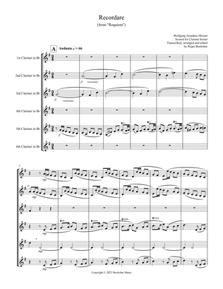 Book cover for Recordare (from "Requiem") (F) (Clarinet Sextet)