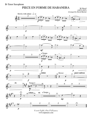 Piece en Forme de Habanera (Soloist and Concert Band): B-flat Tenor Saxophone