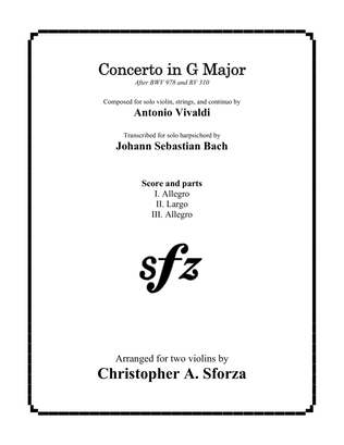 Book cover for Concerto in G Major, after BWV 978 and RV 310