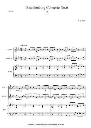 Book cover for Brandenburg Concerto No. 6 in B flat major, BWV 1051 Mov.3 Allegro
