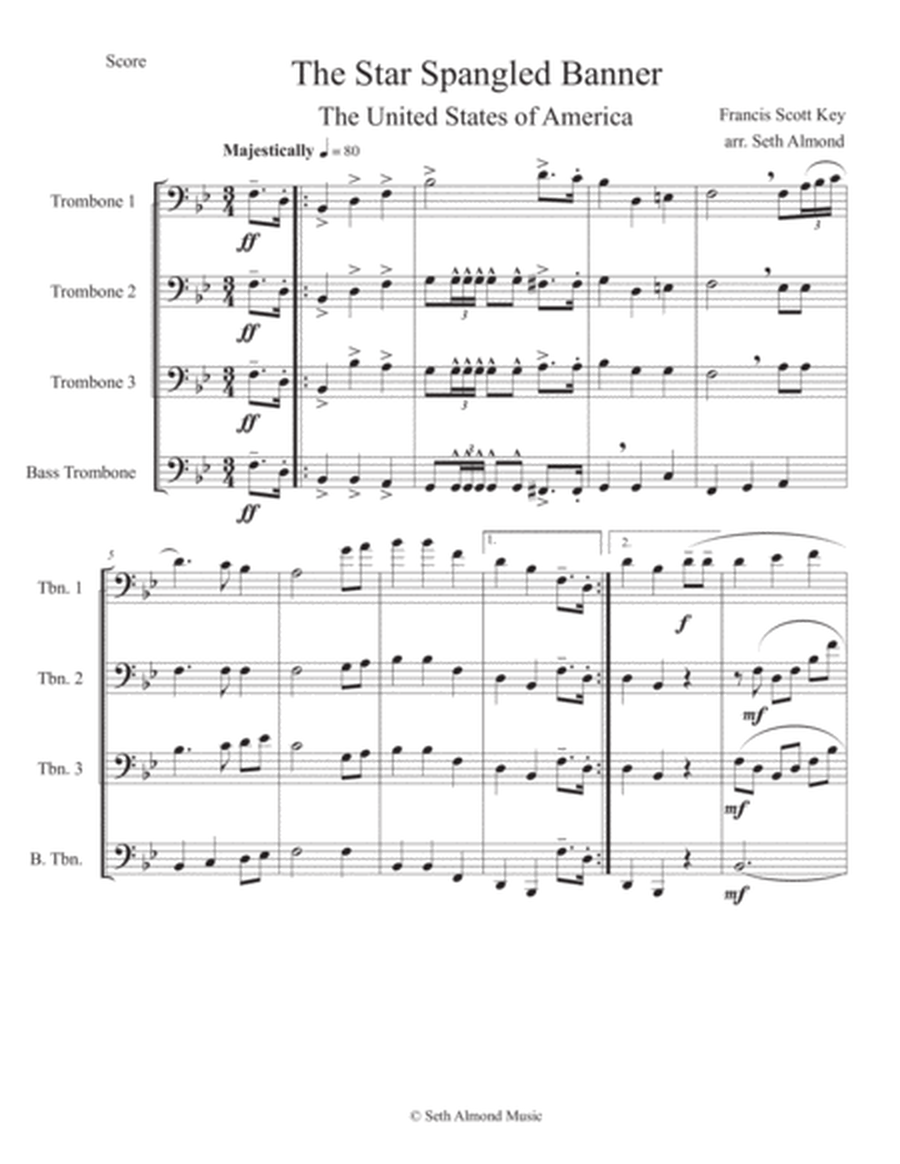 The Star Spangled Banner by Francis Scott Key Trombone Solo - Digital Sheet Music